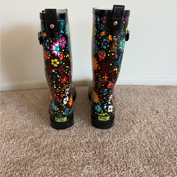 Western Chief Black Floral Rain Boots - Picture 2 of 5